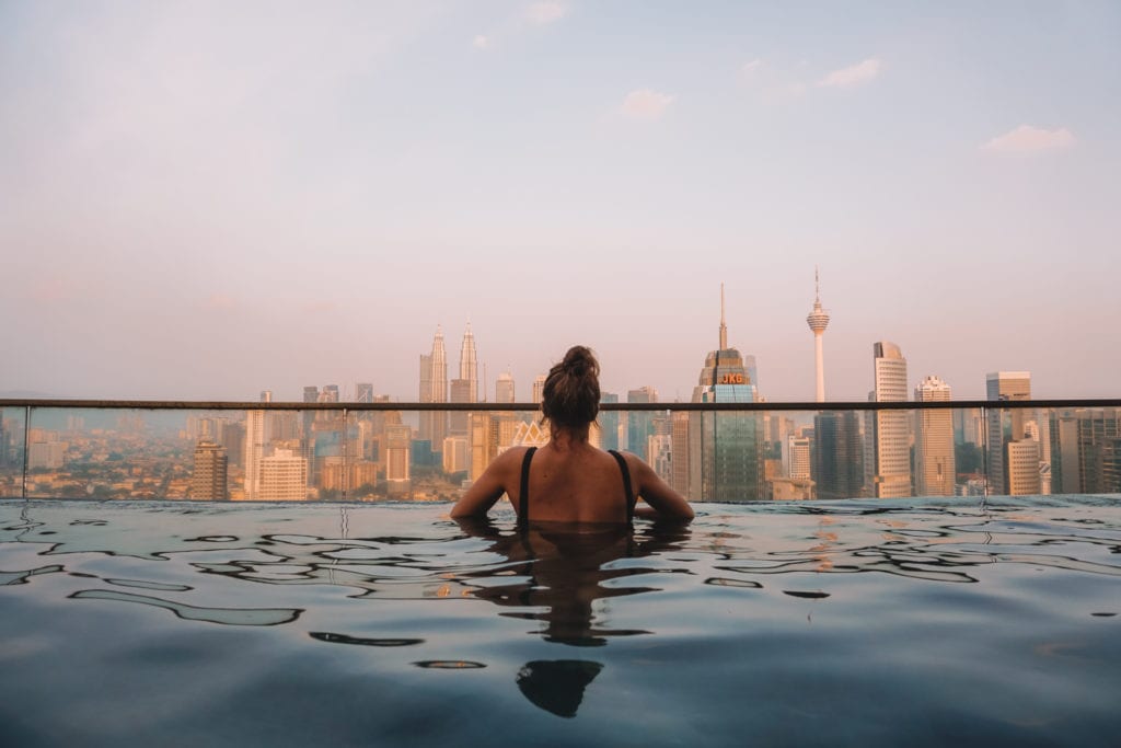 Infinity pool with skyline view of Kuala Lumpur Malaysia