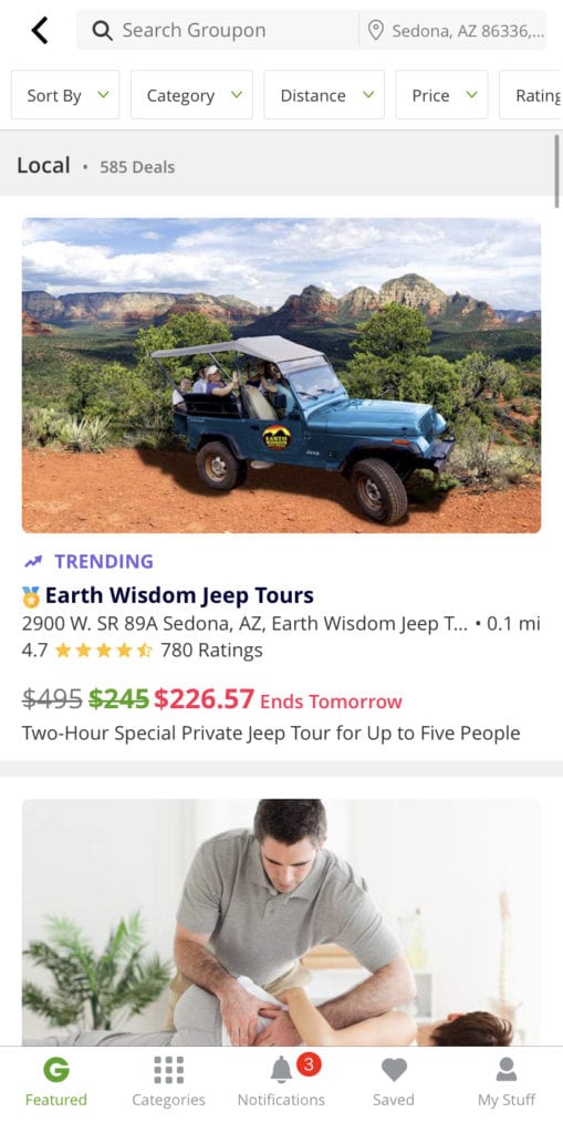 Groupon - app for USA road trip