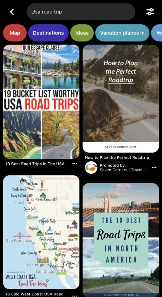 Pinterest - app for USA road trip