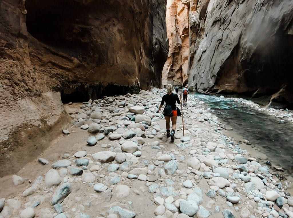 Hiking Wall Street in the Narrows in Zion National Park - the narrowest part of the canyon