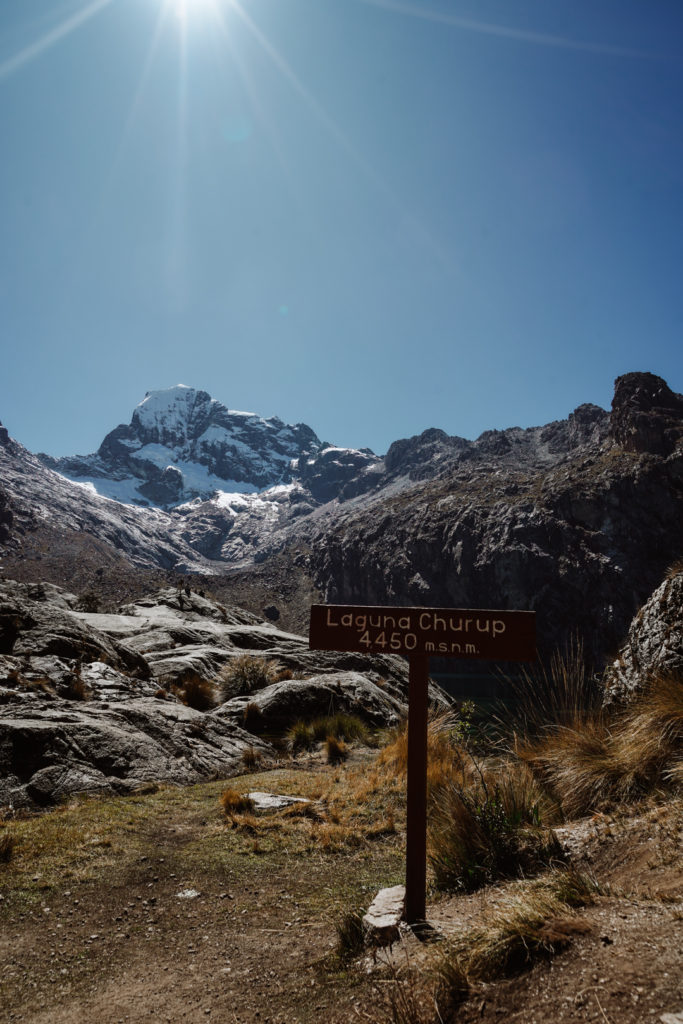Sign of Laguna Churup altitude - Huaraz Peru
