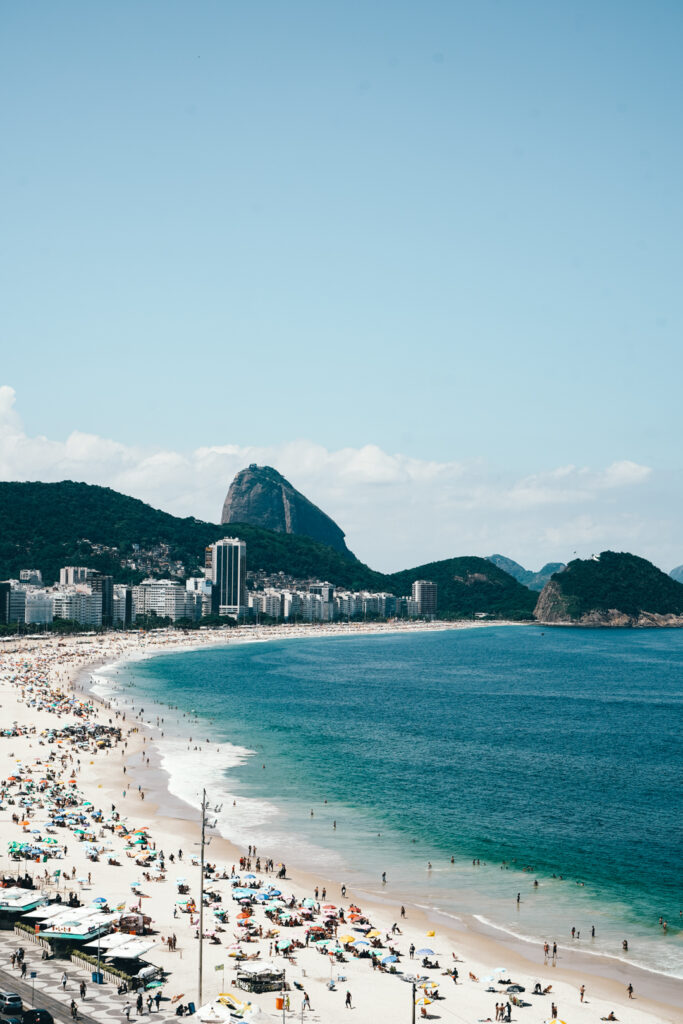 Panoramic coastal view of Copacabana beach in Rio de Janeiro Brazil