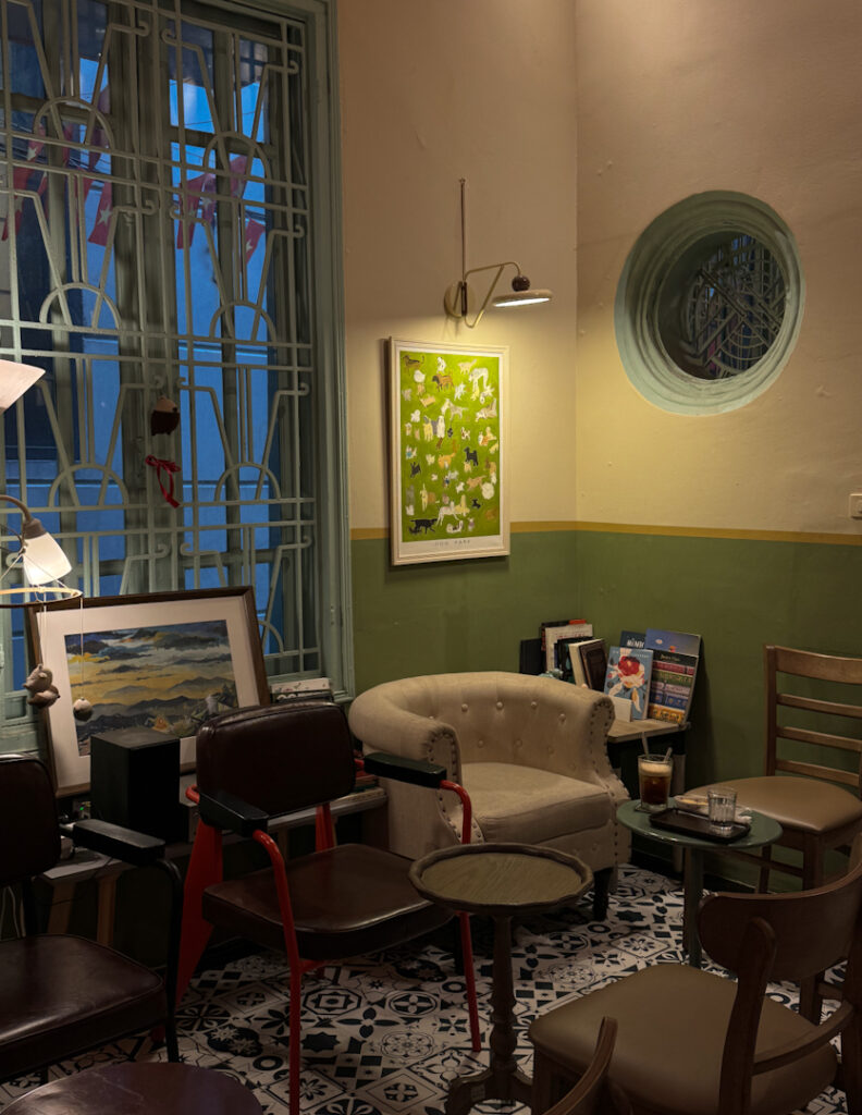 Stylish cozy seating in cafe of Hanoi