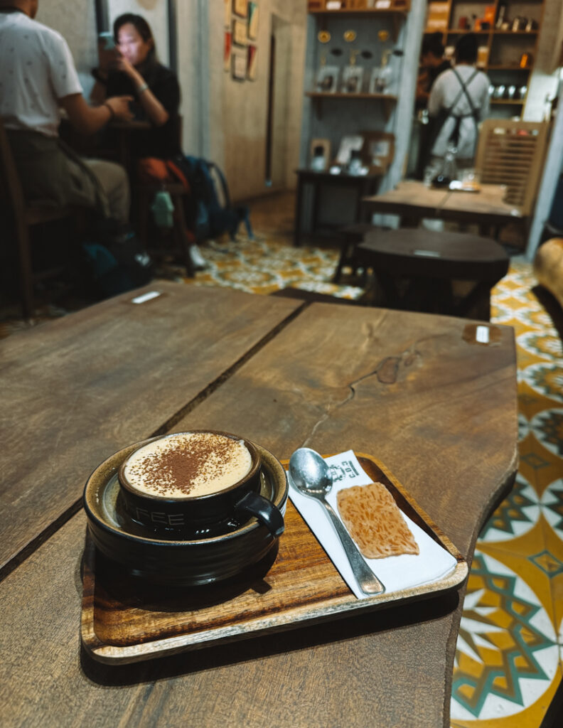 egg coffee on table in hanoi cafe