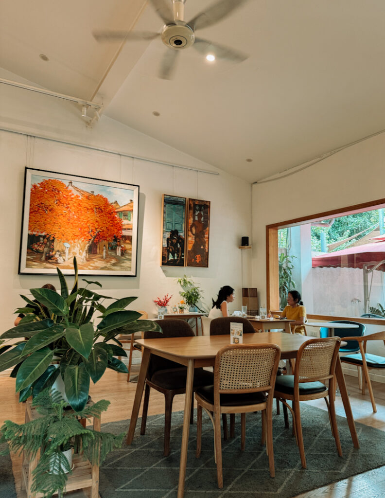 Stylish cafe with artwork