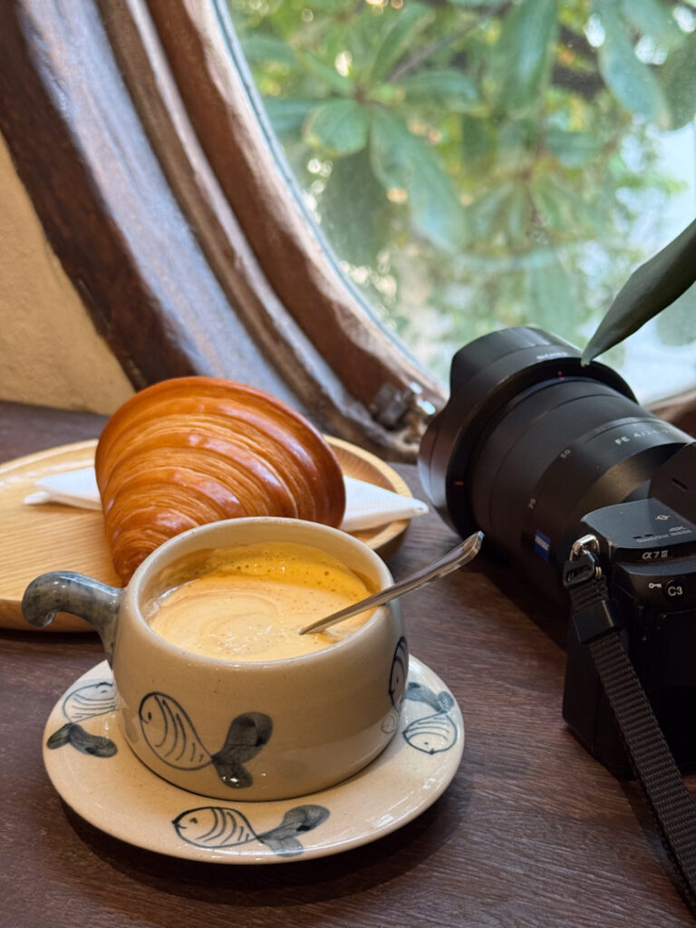 egg coffee and croissant