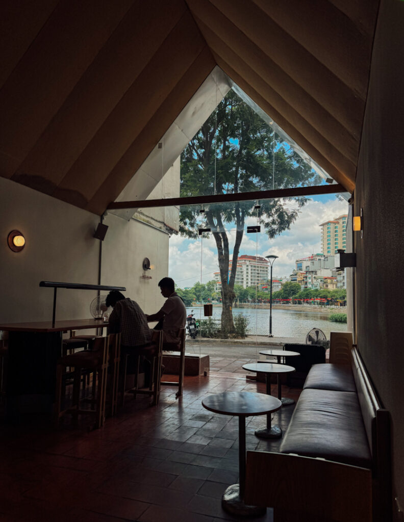 Glass window cafe Hanoi Vietnam West Lake