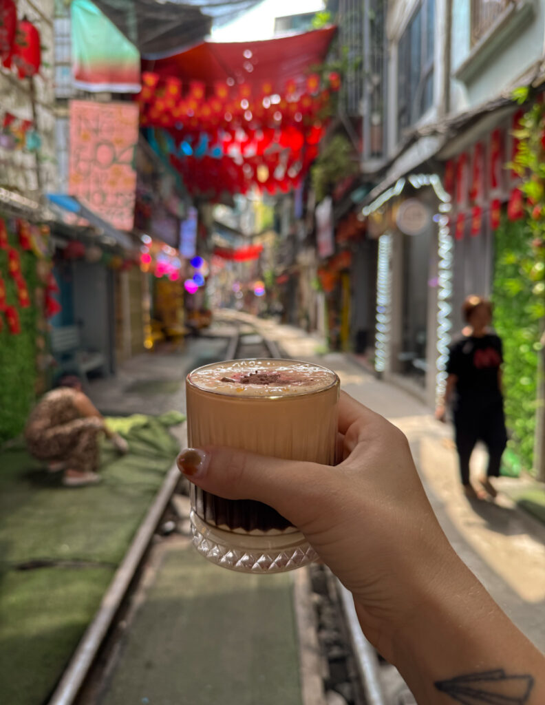 Vietnamese coffee on train street in Hanoi